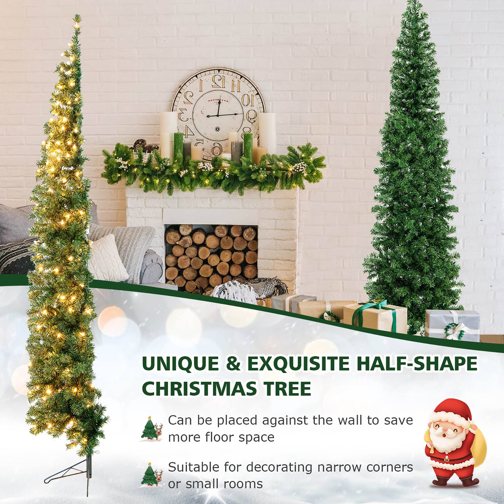 UNIQUE & EXQUISITE HALF-SHAPE CHRISTMAS TREE Can be placed against the wall to save more floor space Suitable for decorating narrow corners or small rooms