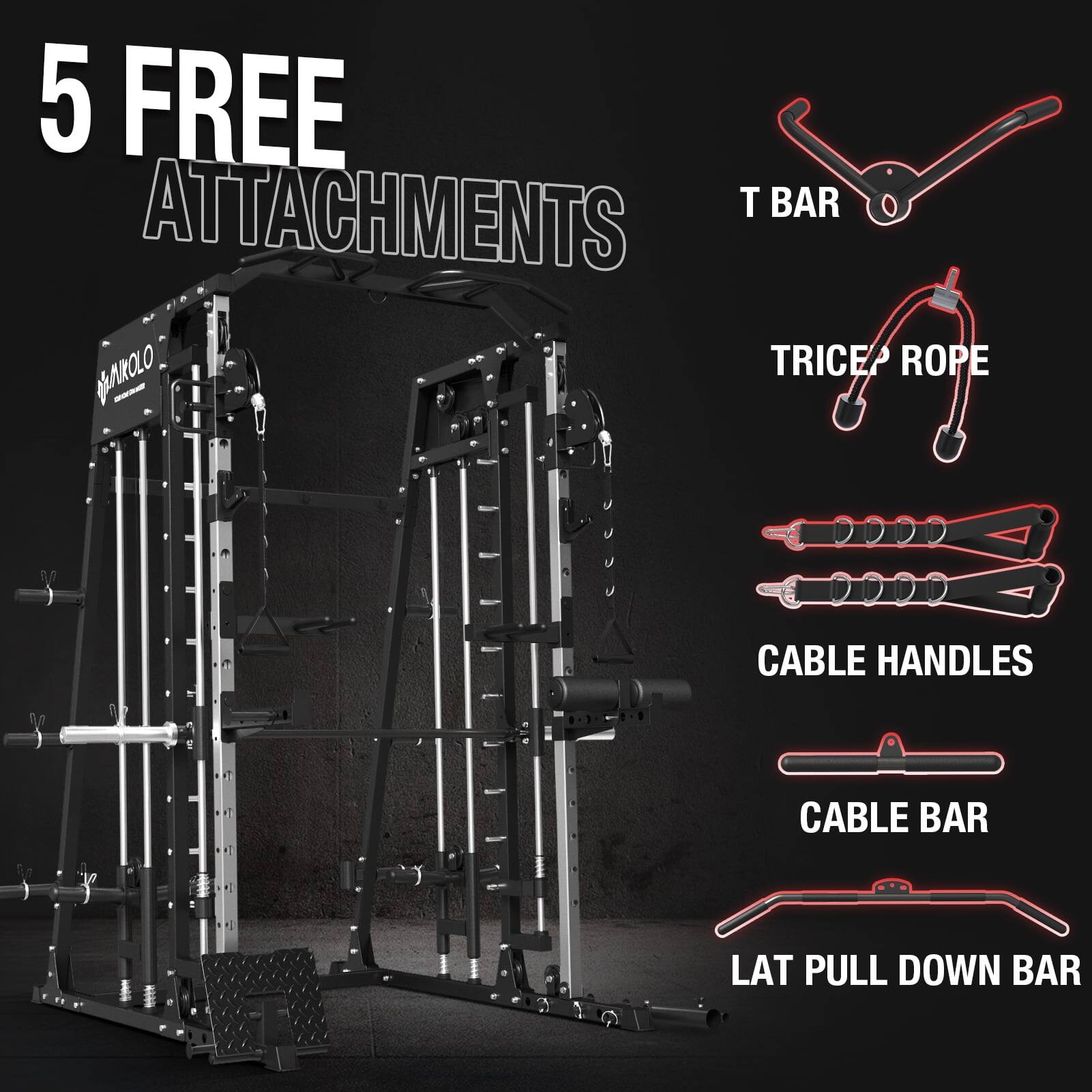 5 FREE ATTACHMENTS T BAR TRICEP ROPE CABLE HANDLES CABLE BAR LAT PULL DOWN BAR