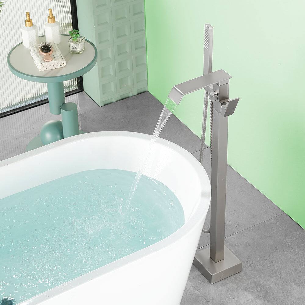 Alt View 2. Boyel Living - Brushed Bathtub Faucet Dual Function 360 Degrees Rotatable 1.5m SUS304 Hose Independent Handles - Brushed Nickel.