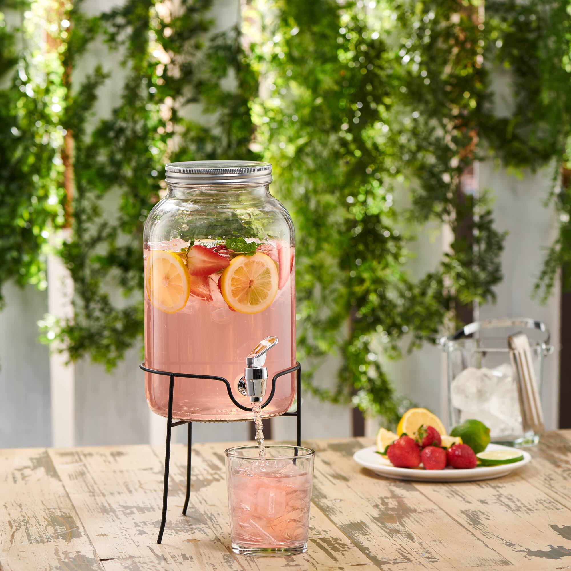 Back. Style Setter - Orchard Hill Beverage Dispenser With Wire Stand 1 GAL - Clear.