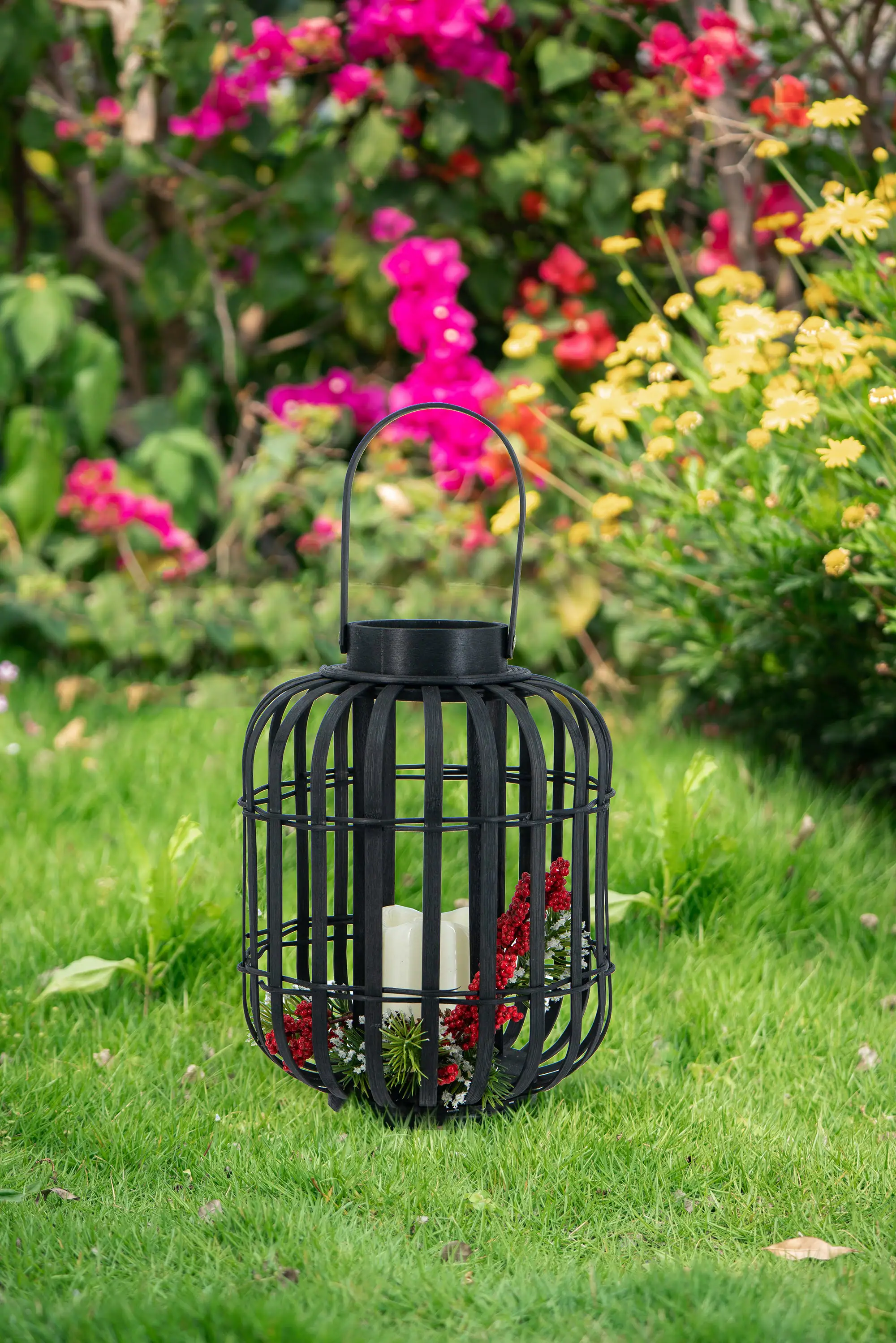 Alt View 5. Boyel Living - Black Bamboo Lantern with White LED Candle.