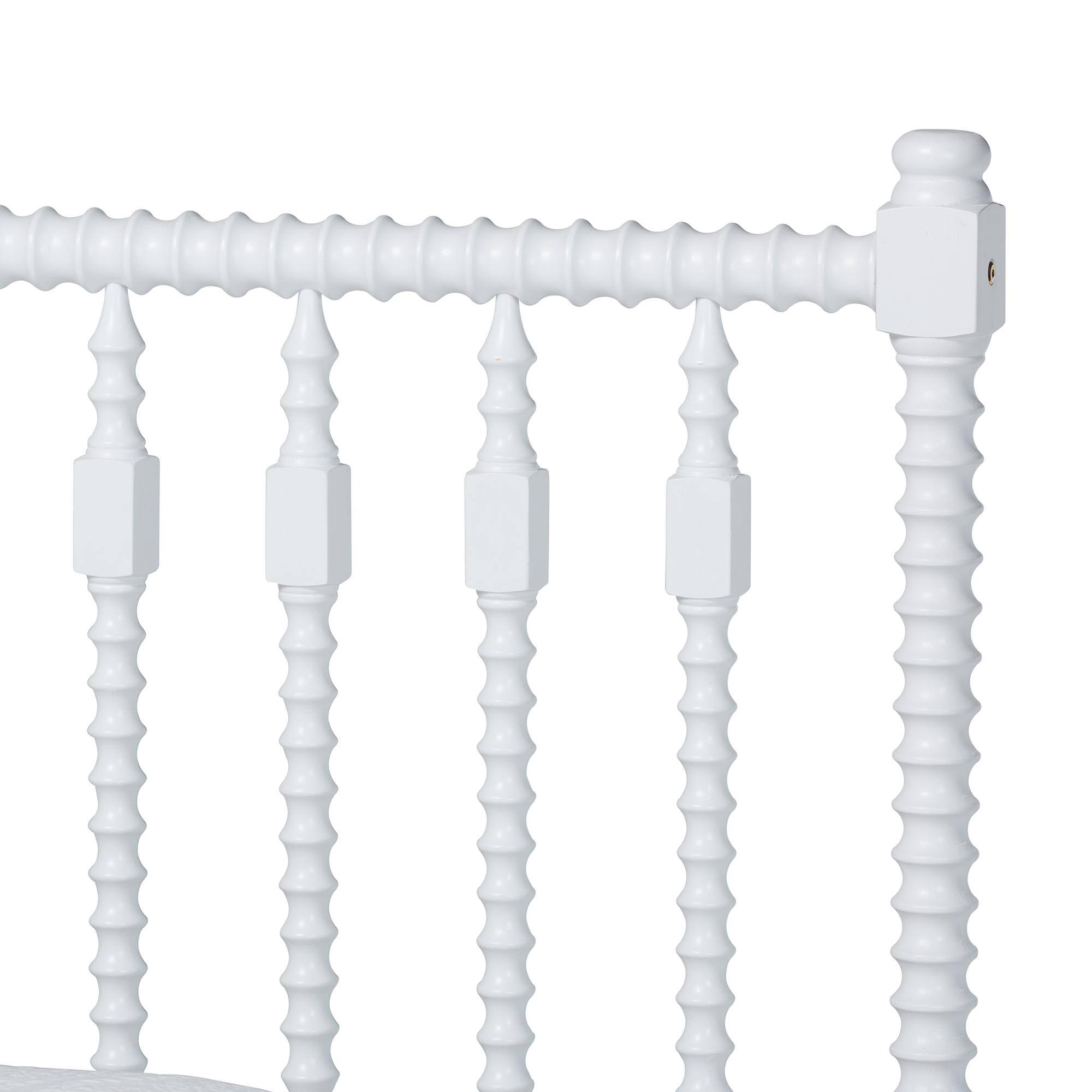 Back. Baxton Studio - Callison Spindle Platform Bed - Turned Farmhouse Bed Frame with Spoked Headboard and Sculpted Legs, Twin - White.