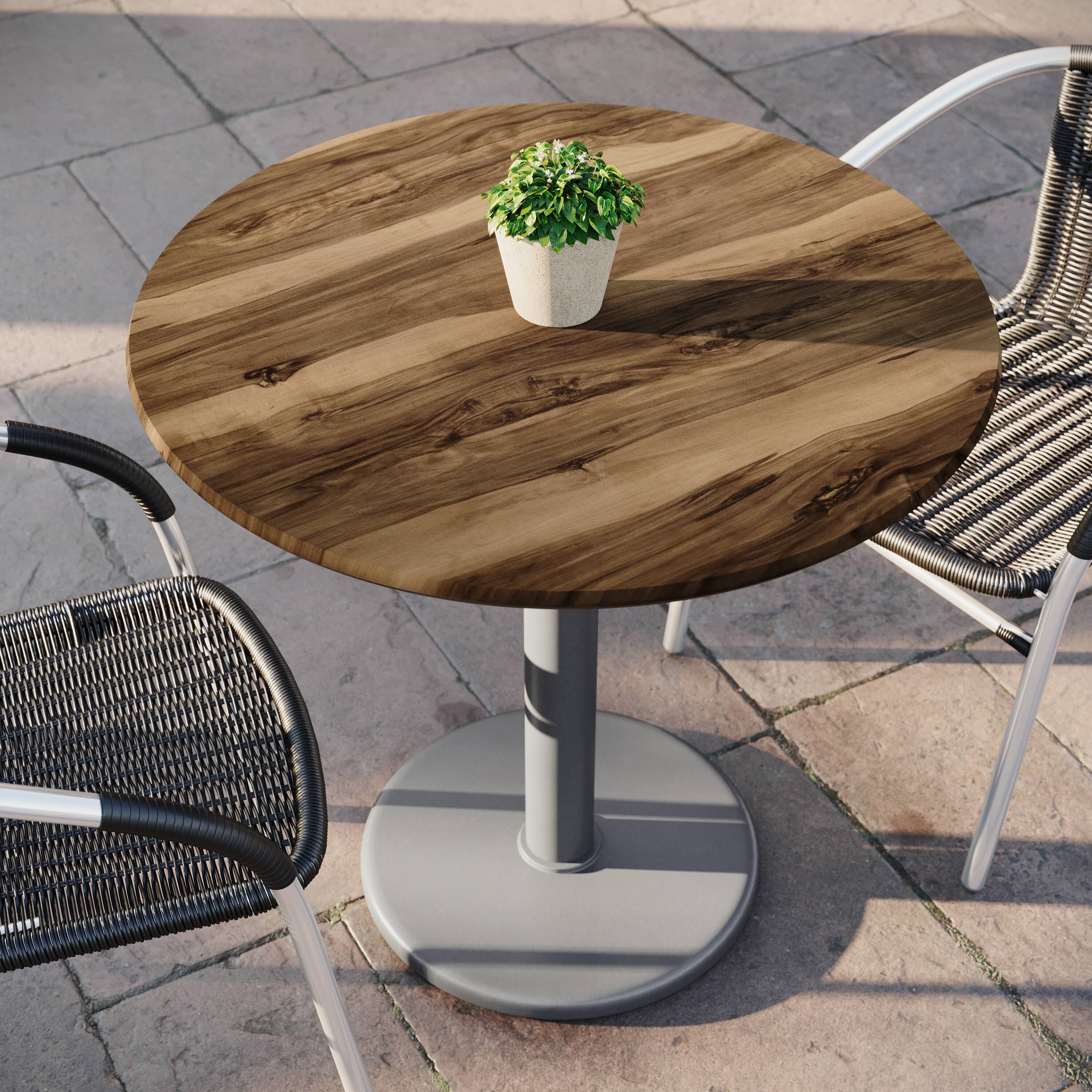 Alt View 4. Emma + Oliver - PureShield Indoor Outdoor Tabletop with Seam-Free Surface Innovation and Cast Iron Bistro Table Base - Natural/Silver Base.