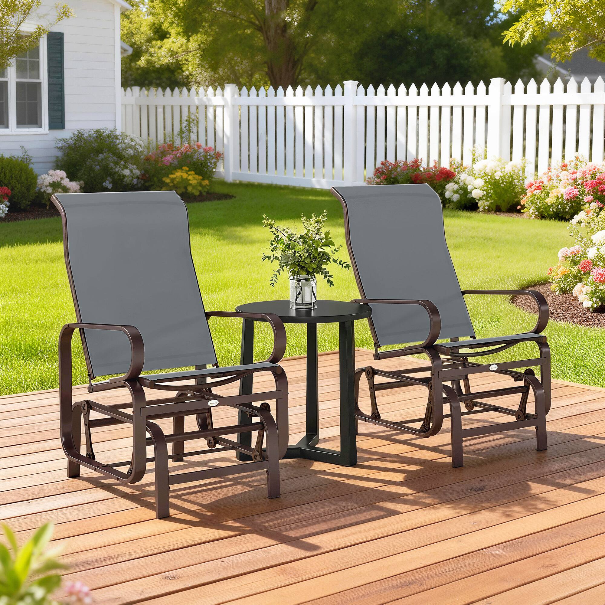 Alt View 7. Outsunny - Outdoor Glider Chair Set of 2, Gliders for Outside Patio with Smooth Rocking Mechanism and Lightweight Construction - Brown and Gray.