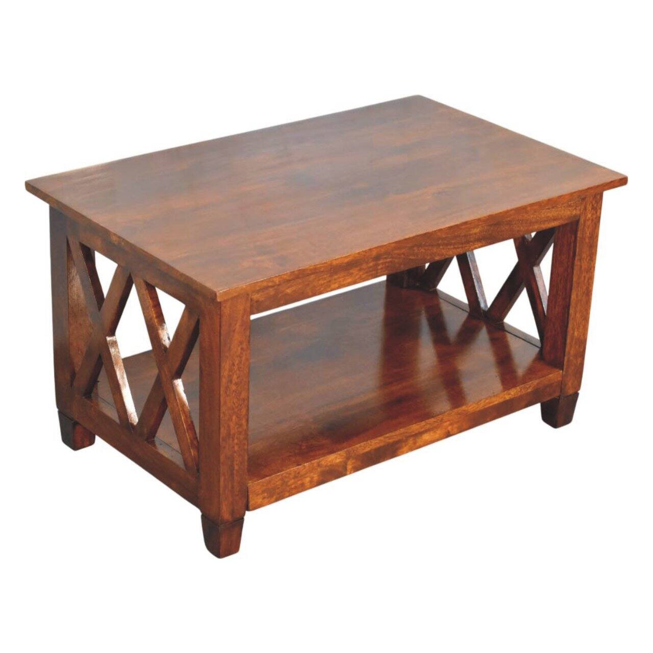 Alt View 1. Artisan Furniture - Belmont X-Frame Chestnut Coffee Table - Dark Brown.