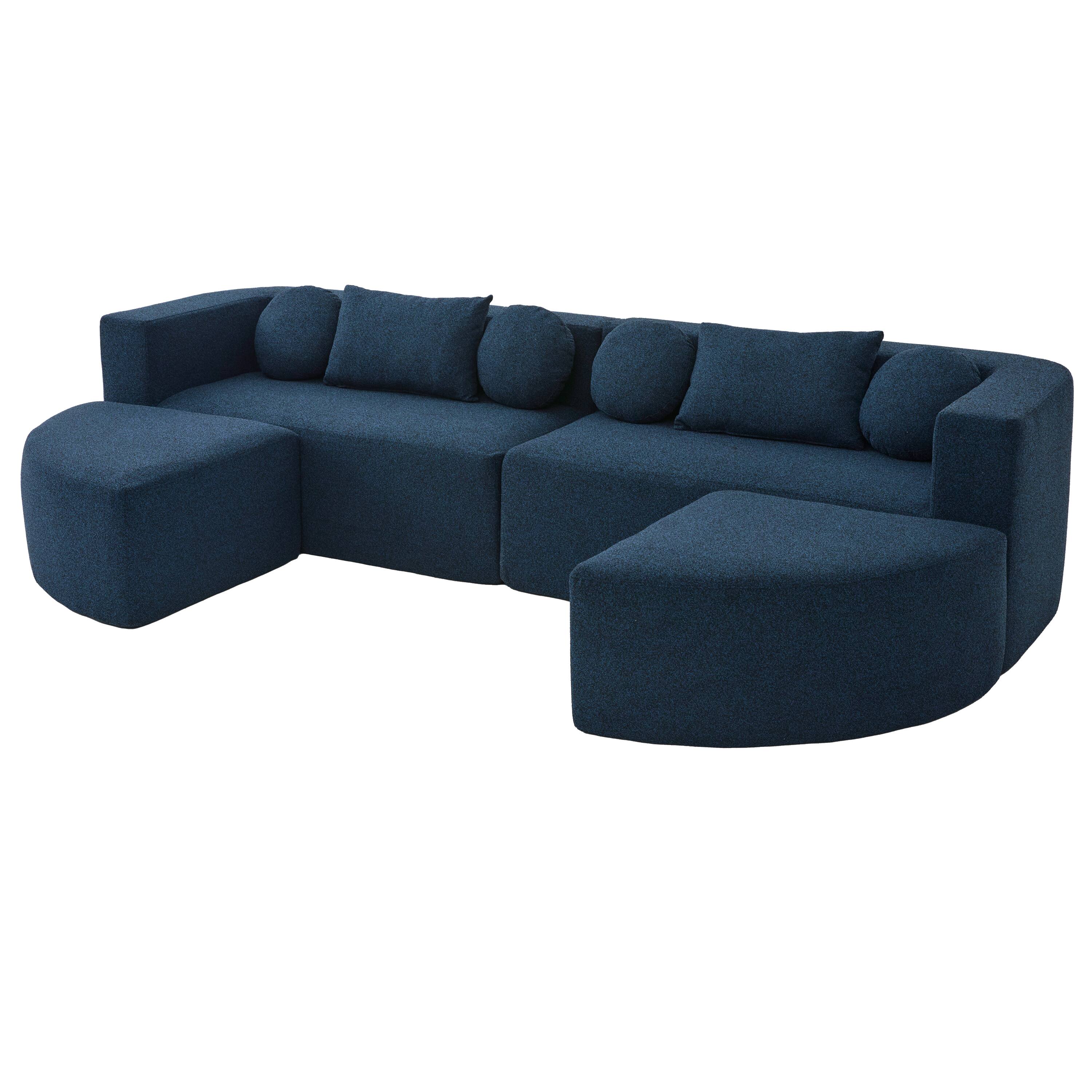 Back. Whisen - Modular Sectional Sofa Boneless Couch Sofa Bed Compression Sofa for Living Room - Blue.