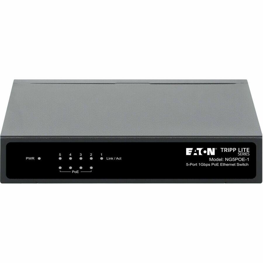 EATON TRIPP LITE SERIES  
Model: NG5POE-1  
5-Port 1Gbps PoE Ethernet Switch  

PWR 5 4 3 2 1  
Link/Act  
PoE