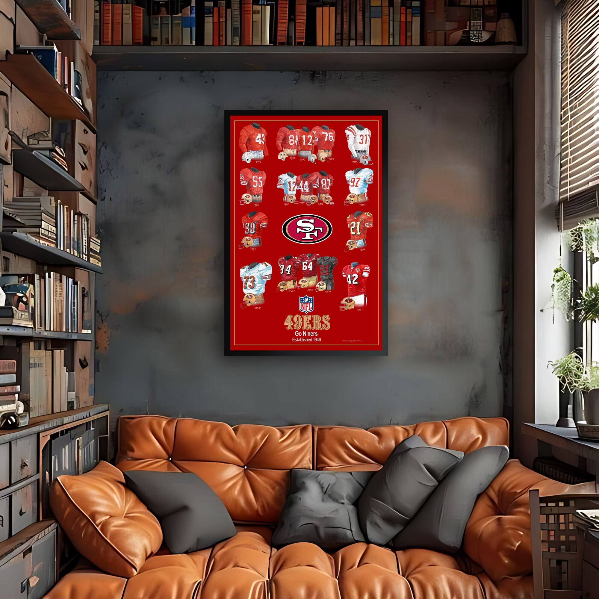 43 8 12 76 31 55 L 12 1244 87 97 30 S 21 73 34 64 42 F NFL 49ERS de Niners Estabrishec THE IE0 a

49ERS
San Francisco 49ers
Established 1946