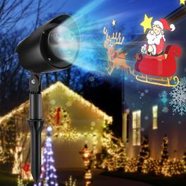 Gymax - Christmas Waterproof Projector Light Holiday Decor LED Lights w/ Santa & Elk Pattern - Black
