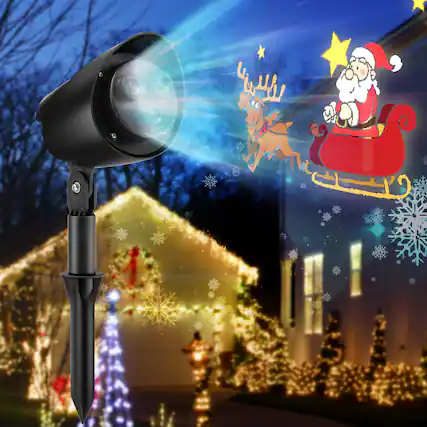 Front. Gymax - Gymax Christmas Waterproof Projector Light Holiday Decor LED Lights w/ Santa & Elk Pattern - Black.
