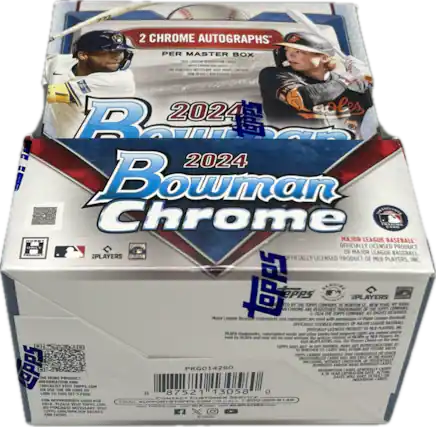 2 Chrome Autographs per Master Box
Bowman Chrome 2024
Major League Baseball
Officially Licensed Product of Major League Baseball
Officially Licensed Product of MLB Players, Inc.
Topps
Topps is a registered trademark of the Topps Company, Inc.
Major League Baseball trademarks and copyrights used with permission.
MLBPA may not be used without written consent.
Topps does not guarantee any future value.
Topps does not guarantee that cards will not be counterfeit.
Topps does not guarantee that cards will not be unauthorized.
Topps does not guarantee that cards will not be altered.
Topps does not guarantee that cards will not be damaged.
Topps does not guarantee that cards will not be lost.
Topps does not guarantee that cards will not be stolen.
Topps does not guarantee that cards will not be destroyed.
Topps does not guarantee that cards will not be discarded.
Topps does not guarantee that cards will not be sold.
Topps does not guarantee that cards will not be traded.
Topps does not guarantee that cards will not be given away.
Topps does not guarantee that cards will not be used.
Topps does not guarantee that cards