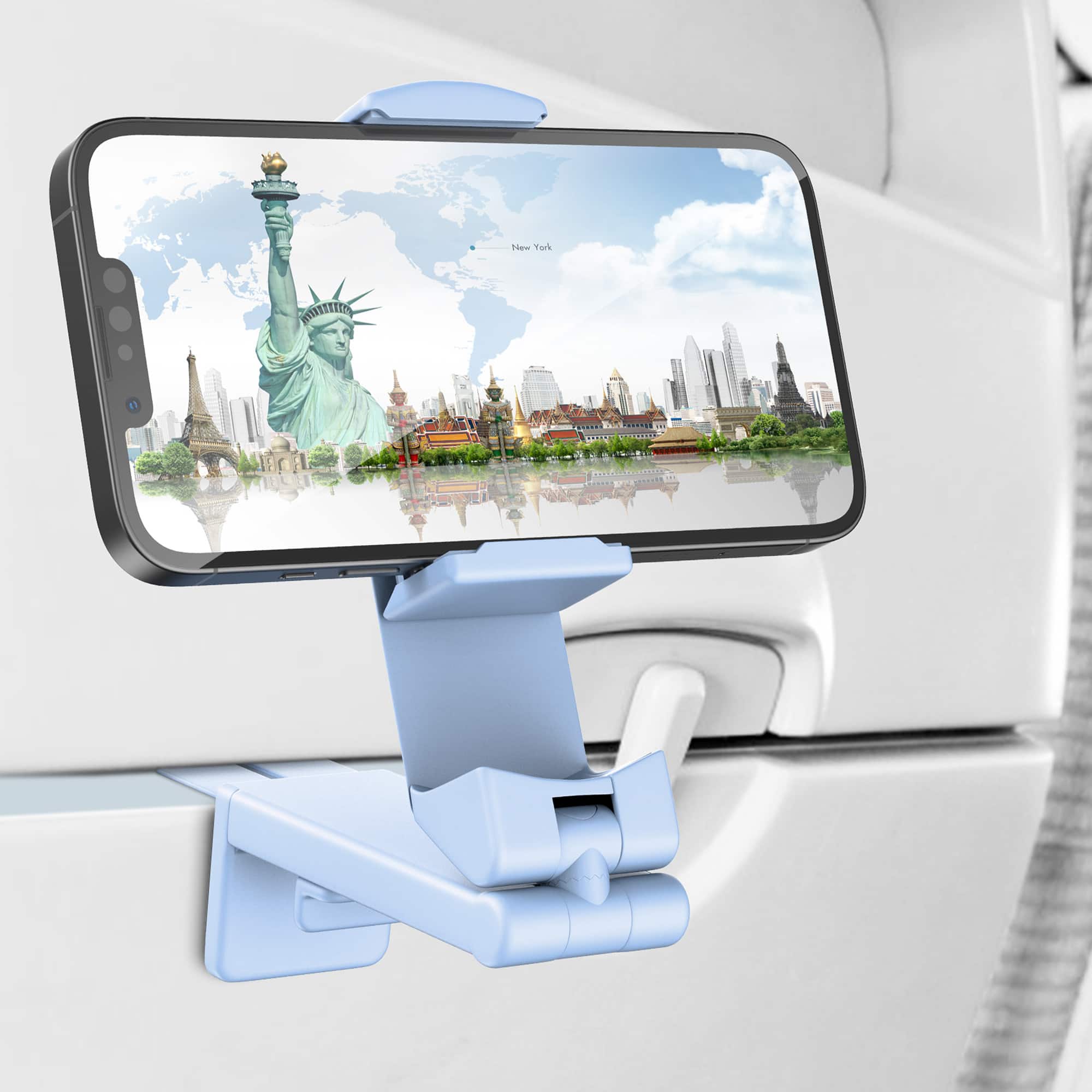 Perilogics - Universal Airplane Travel Phone Holder. Packable Phone Mount for On-the-Go Use. A Practical Holiday Gift for Everyone - Blue