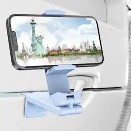 Perilogics - Universal Airplane Travel Phone Holder. Packable Phone Mount for On-the-Go Use. A Practical Holiday Gift for Everyone - Blue