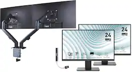 MSI - 24'' FHD VA Monitor, Anti Glare, Anti Flicker Free, HDMI, VGA, 2 Pack w/DKZ Hub & Ergoflexy Dual Mount Arm - Black