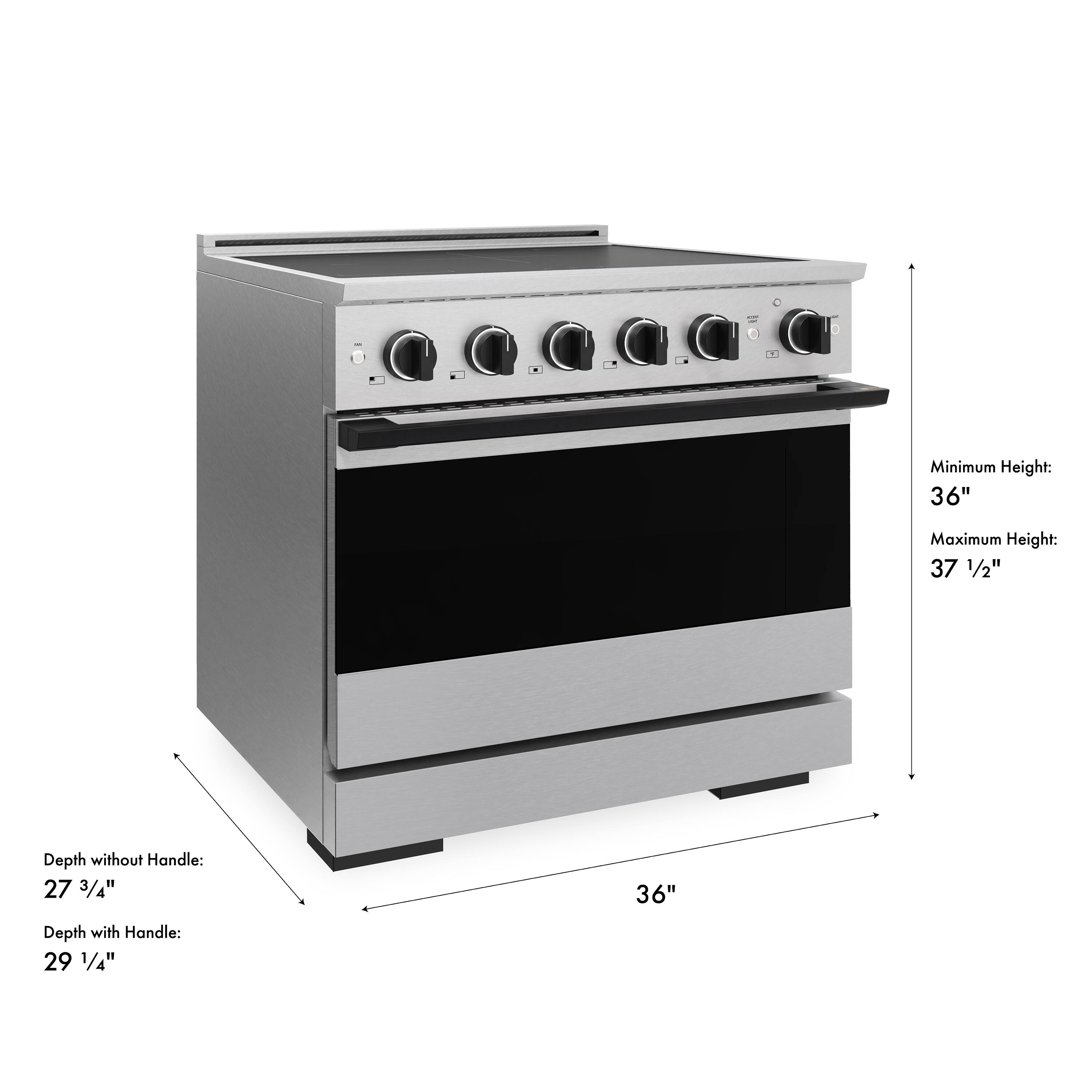 Minimum Height: 36"  
Maximum Height: 37 1/2"  
Depth without Handle: 27 3/4"  
Depth with Handle: 29 1/4"