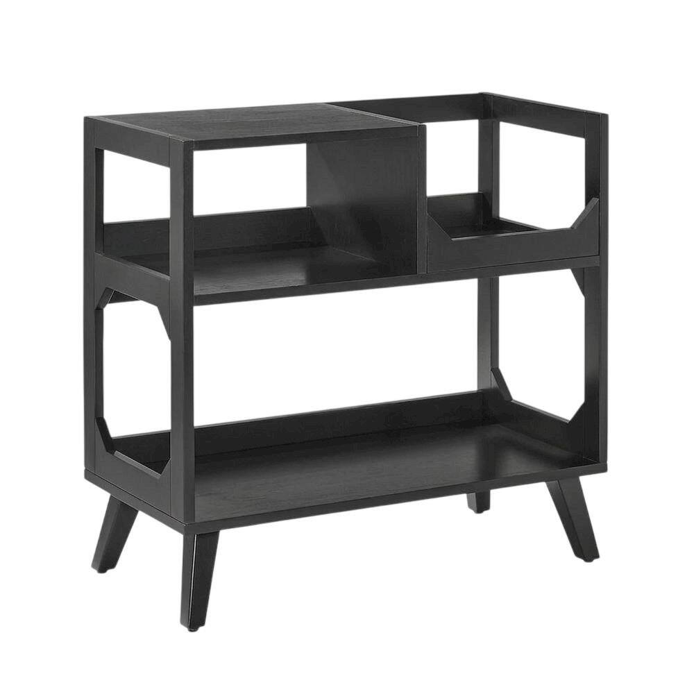 Back. FurniFact - Compact Record Player Stand with Vinyl Storage and Modern Design - Black.
