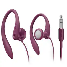 Philips - Wired Earhook Headphones, 15mm Driver, Secure Fit, 1.2m Cable, 3.5mm Jack - Pink
