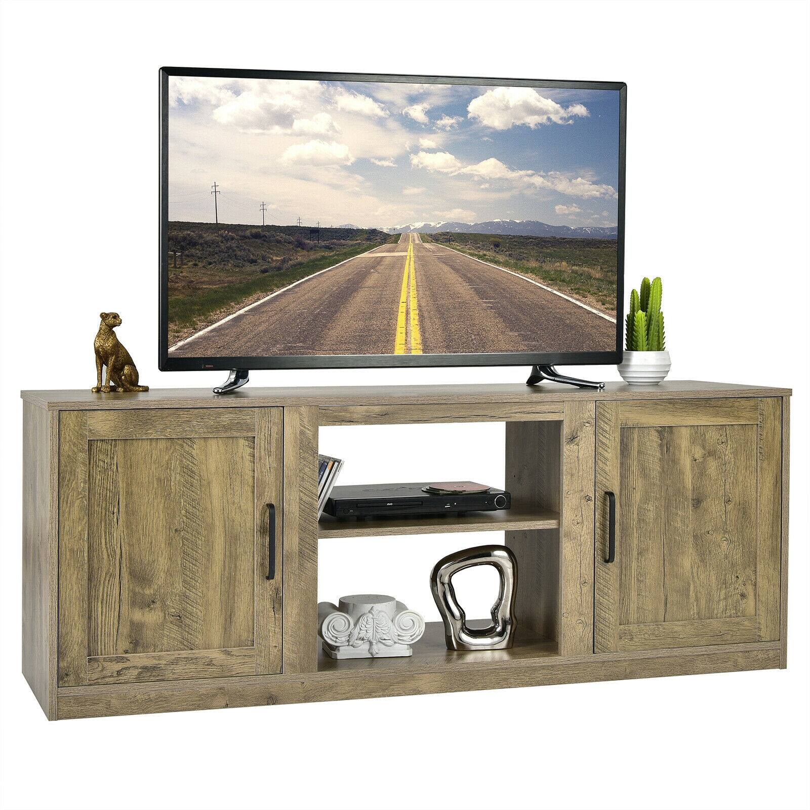 Front. Ecooso - 58 Inch TV Stand with Faux Fireplace and Storage for TVs up to 65 Inch - Natural.