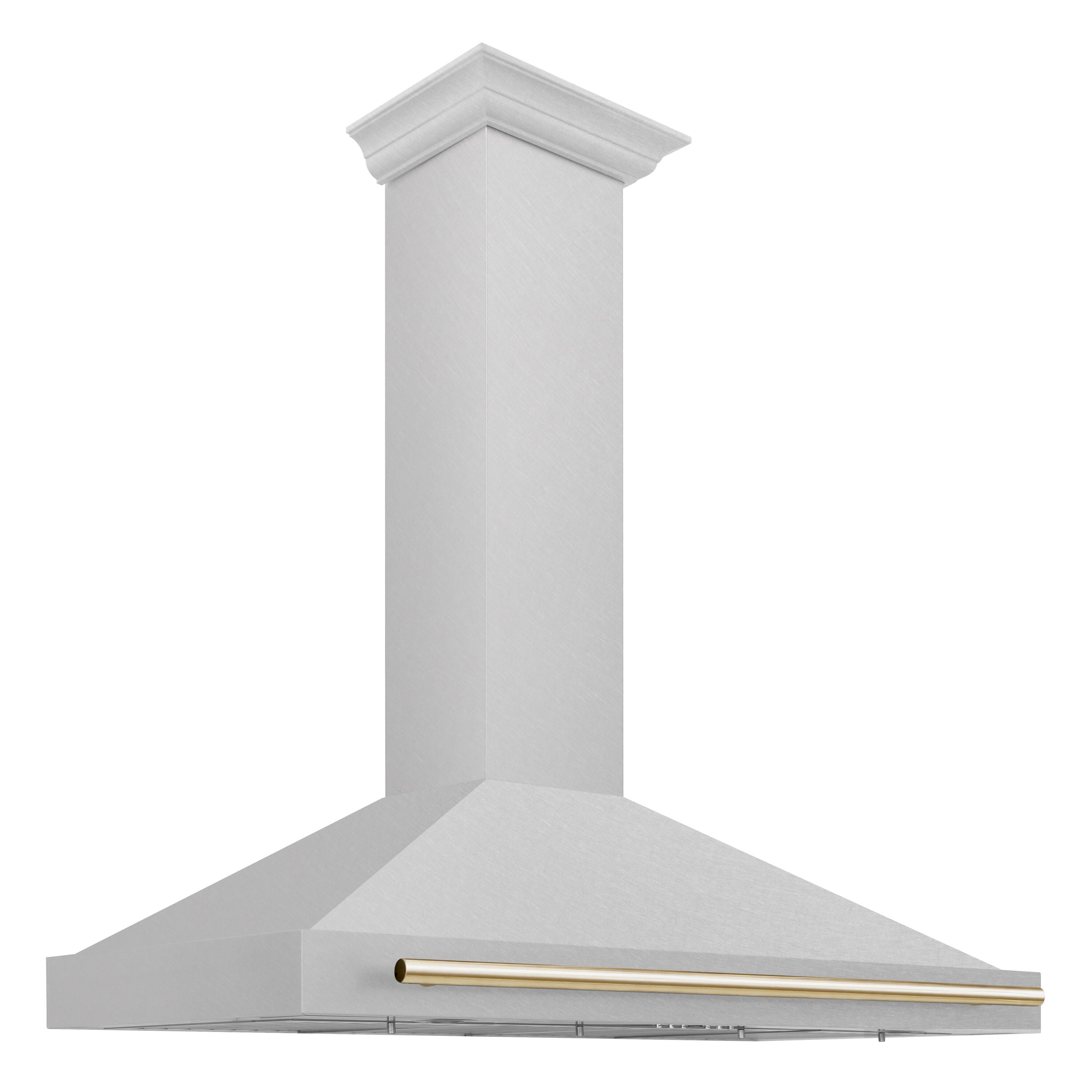 Back. ZLINE - ZLINE Autograph Edition 48 in. Convertible Satin Stainless Steel Wall Mount Range Hood with Polished Gold Handle - Stainless steel.