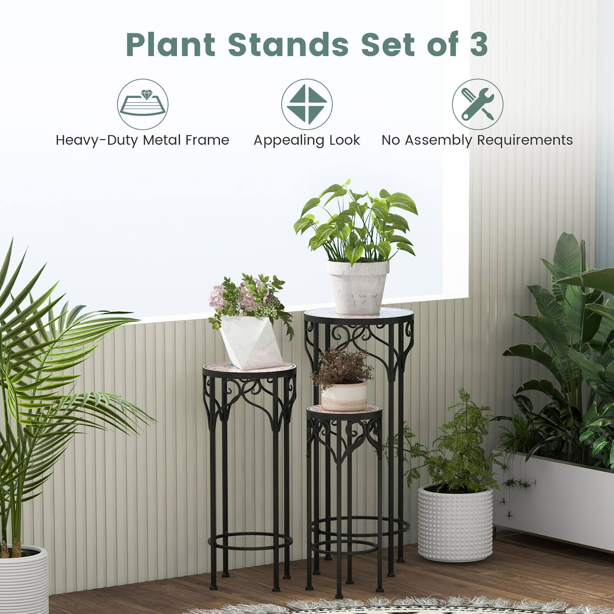 Plant Stands Set of 3

- Heavy-Duty Metal Frame
- Appealing Look
- No Assembly Requirements