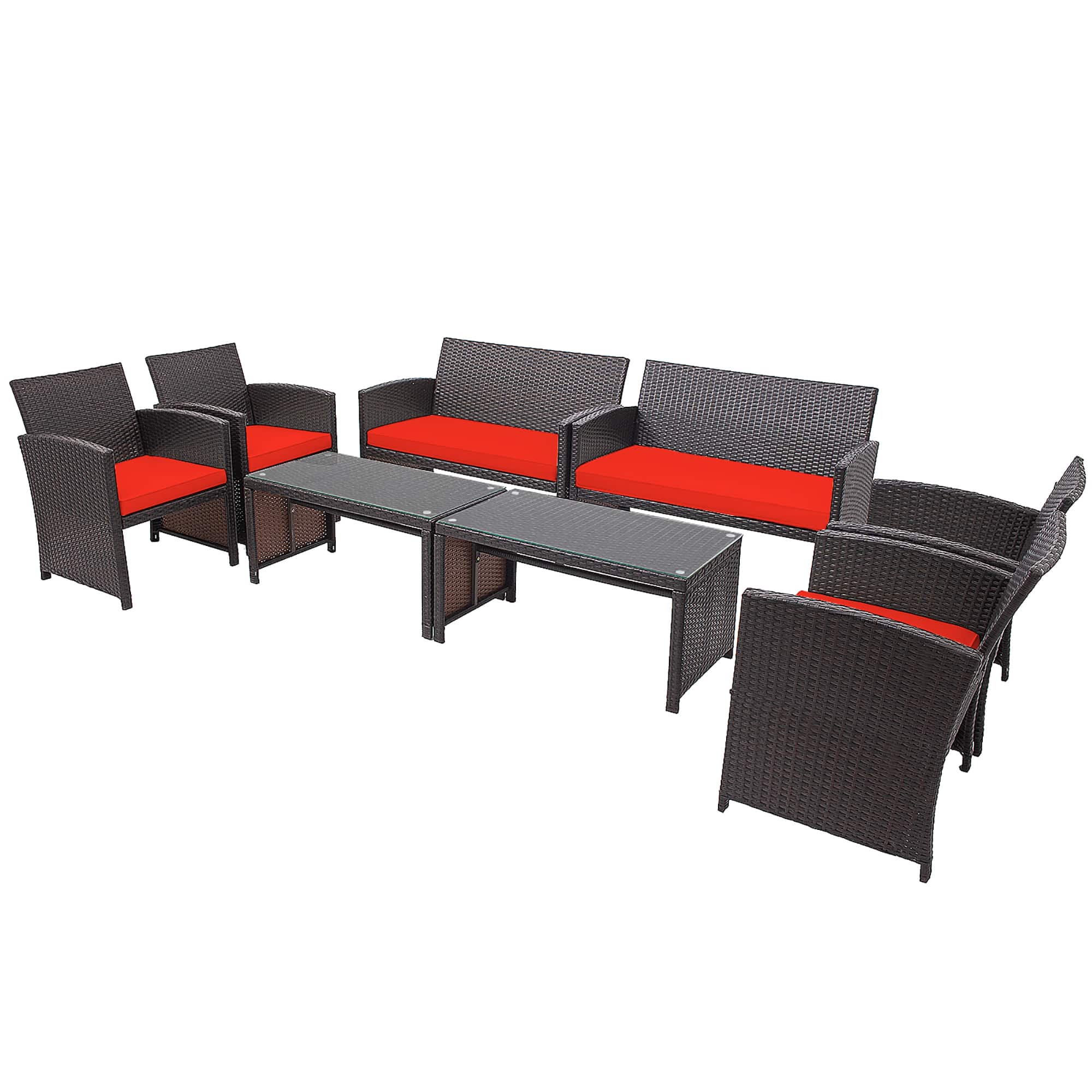 Front. Costway - Costway 8PCS Patio Rattan Furniture Set Cushioned Chair Sofa Coffee Table - Red.