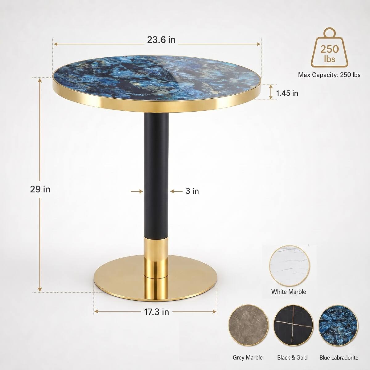 Loheer Round Bistro Dining Table, Emerald Blue Faux Stone Top, 23.6 ...