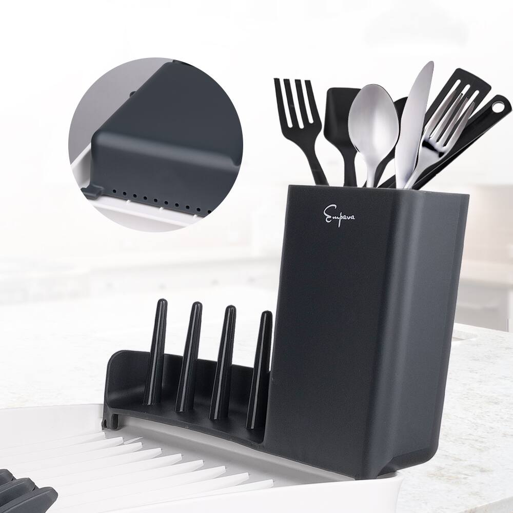 Left. Empava - 16-in Fold-Able Countertop Camping RV Collection Dish and Cups Drying Rack Drainer Set - White & Blue-gray.