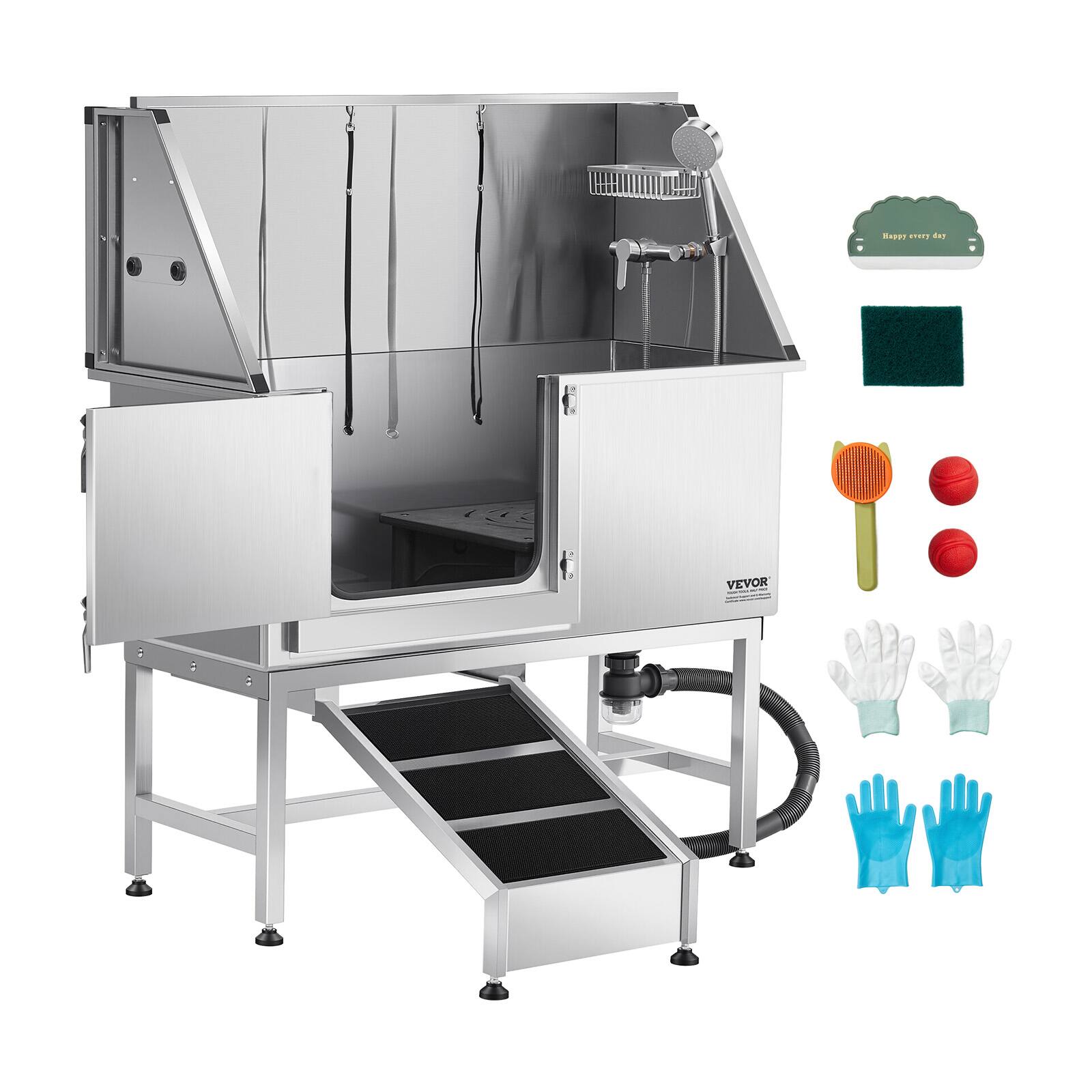 VEVOR - Stainless Steel Dog Washing Station, 50 inch Pet Grooming Tub w/ Ramp, PE Water Filter Board
