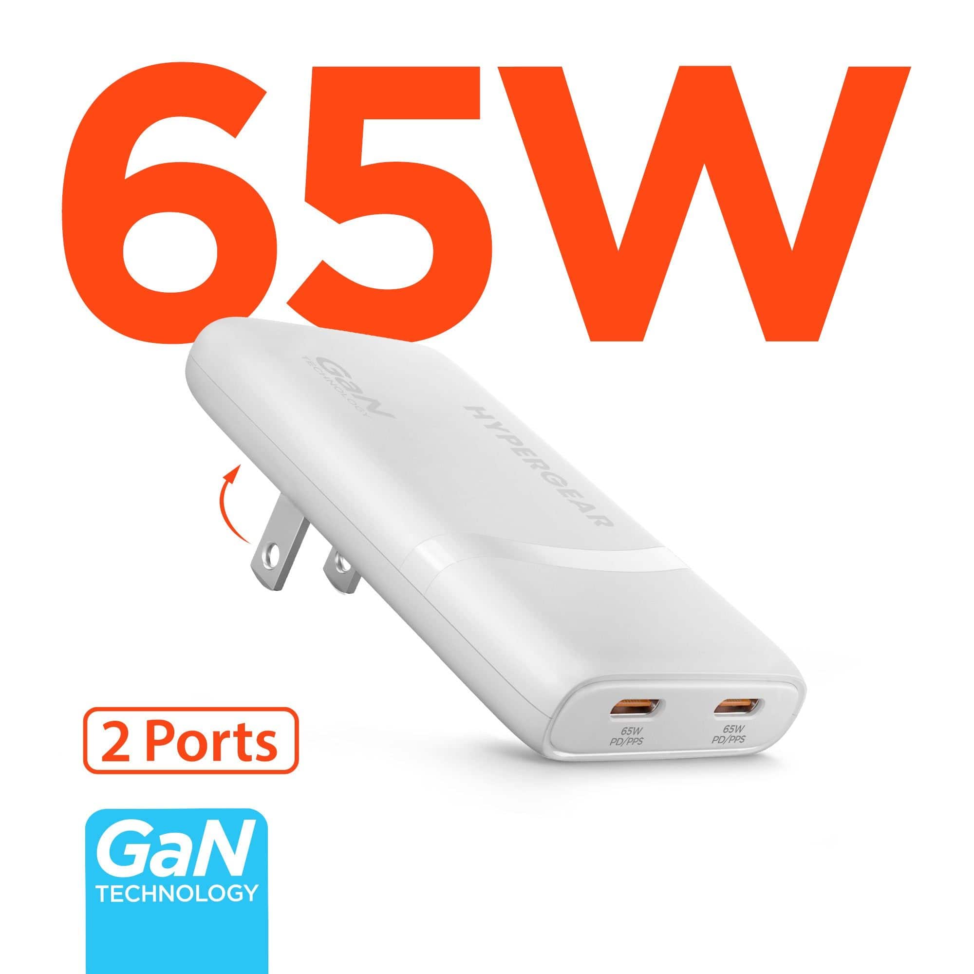 HyperGear - SpeedBoost 65W Dual USB-C Slim GaN Charger White - White