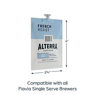 FRENCH ROAST  
ALTERRA COFFEE  
DARK ROAST  
SMOKY & STRONG  

Compatible with all Flavia Single Serve Brewers  

4"  
2 3/4"