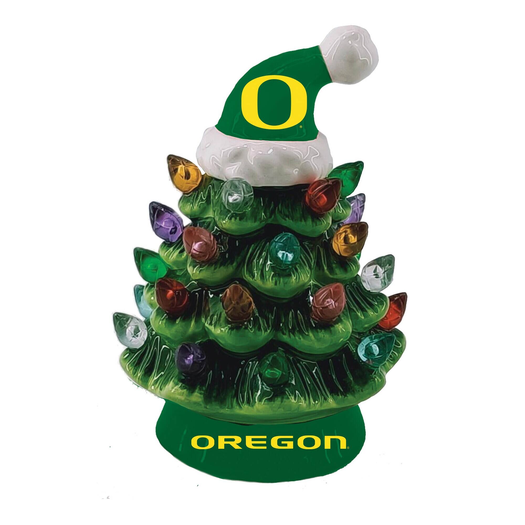 Alt View 1. Evergreen Enterprises - Oregon Ducks 2-Pack 4" Ceramic LED Christmas Tree Set - Multicolor.
