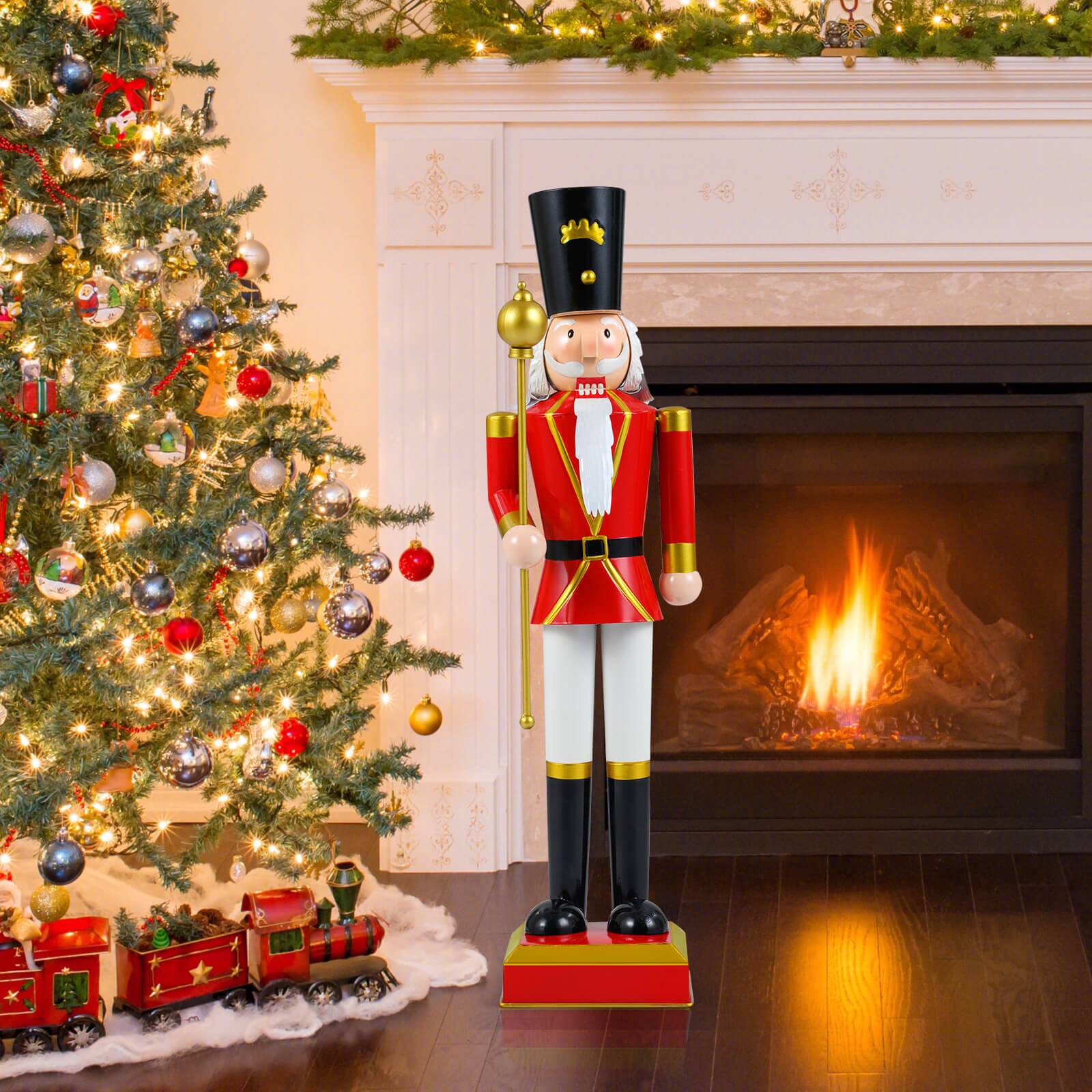 Alt View 1. Costway - Costway 32.5" Christmas Nutcracker with High Hat & Beautiful Scepter, Uniform & Boots - Black+Red.