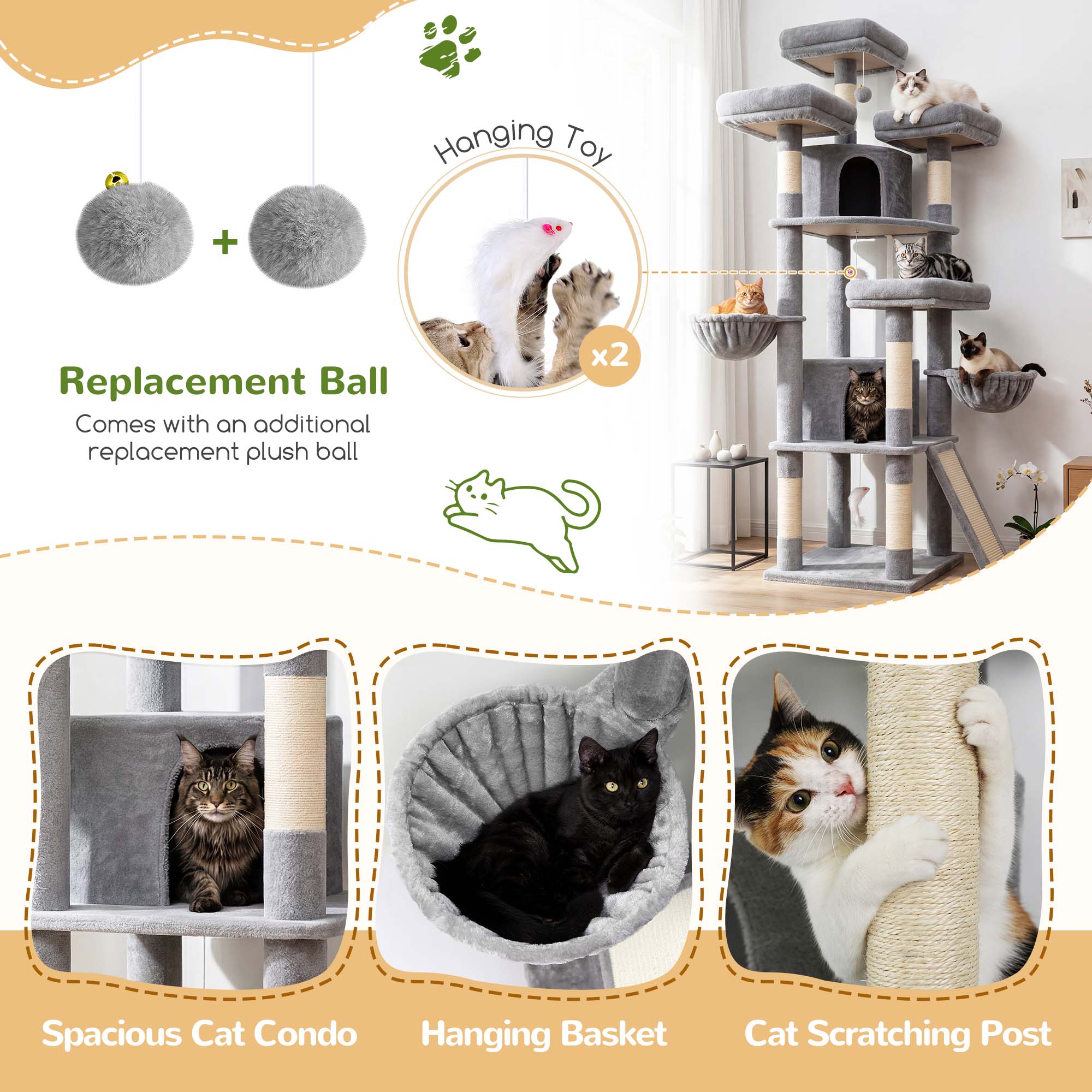 Hanging Toy
Replacement Ball Comes with an additional replacement plush ball
x2
Spacious Cat Condo Hanging Basket
Cat Scratching Post