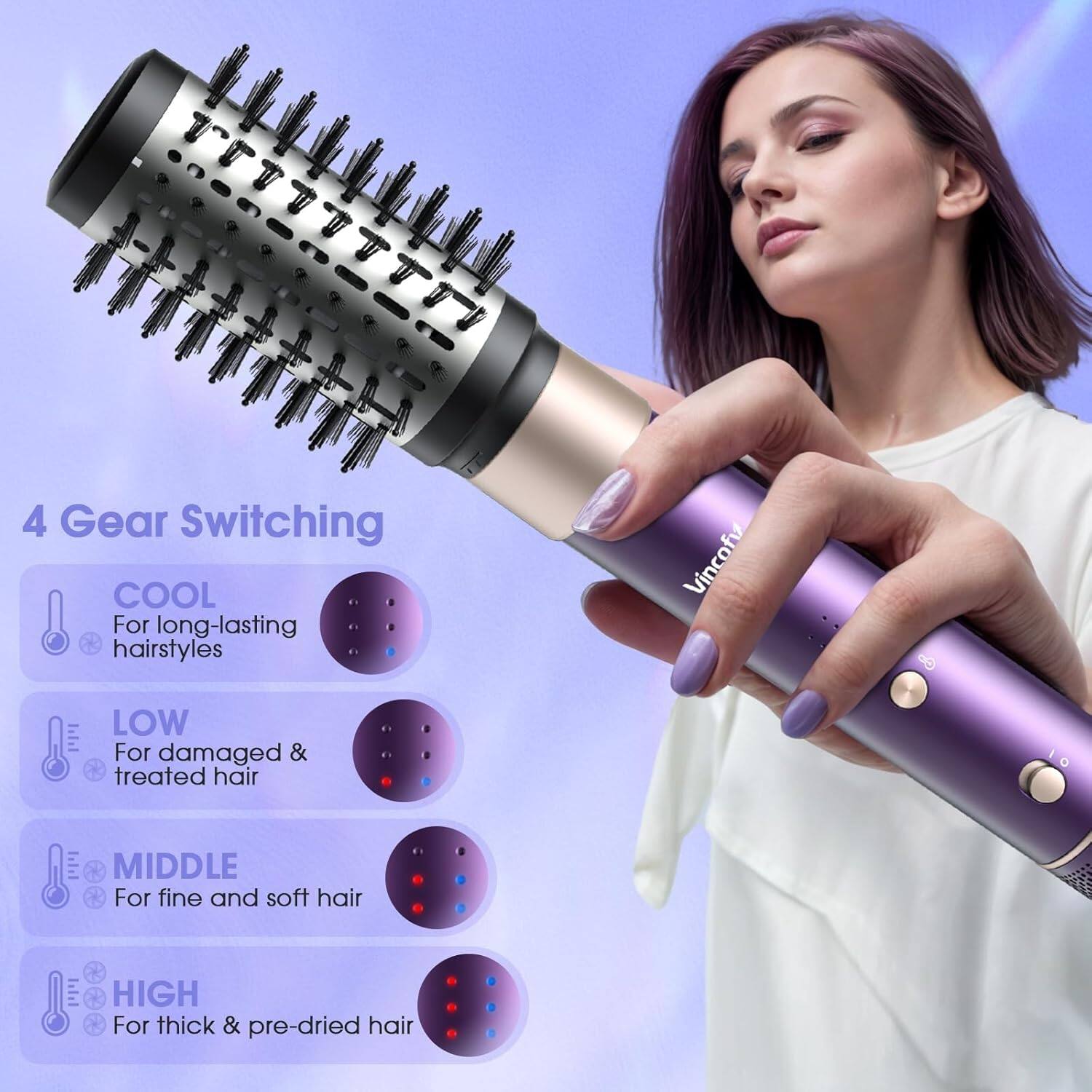 4 Gear Switching

COOL  
For long-lasting hairstyles

LOW  
For damaged & treated hair

MIDDLE  
For fine and soft hair

HIGH  
For thick & pre-dried hair