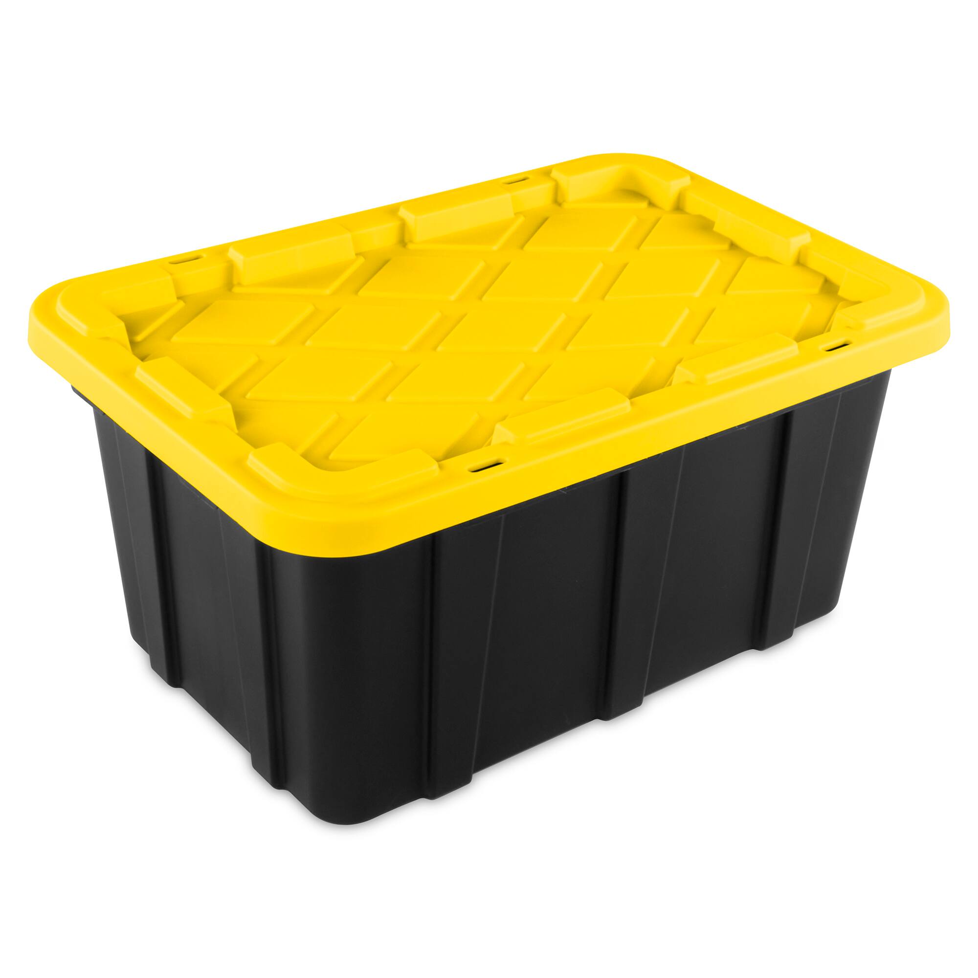 Front. Sterilite - Sterilite 17 Gallon Industrial Stackable Storage Tote Lidded Containers, 24 Pack - Yellow Lily, Black.