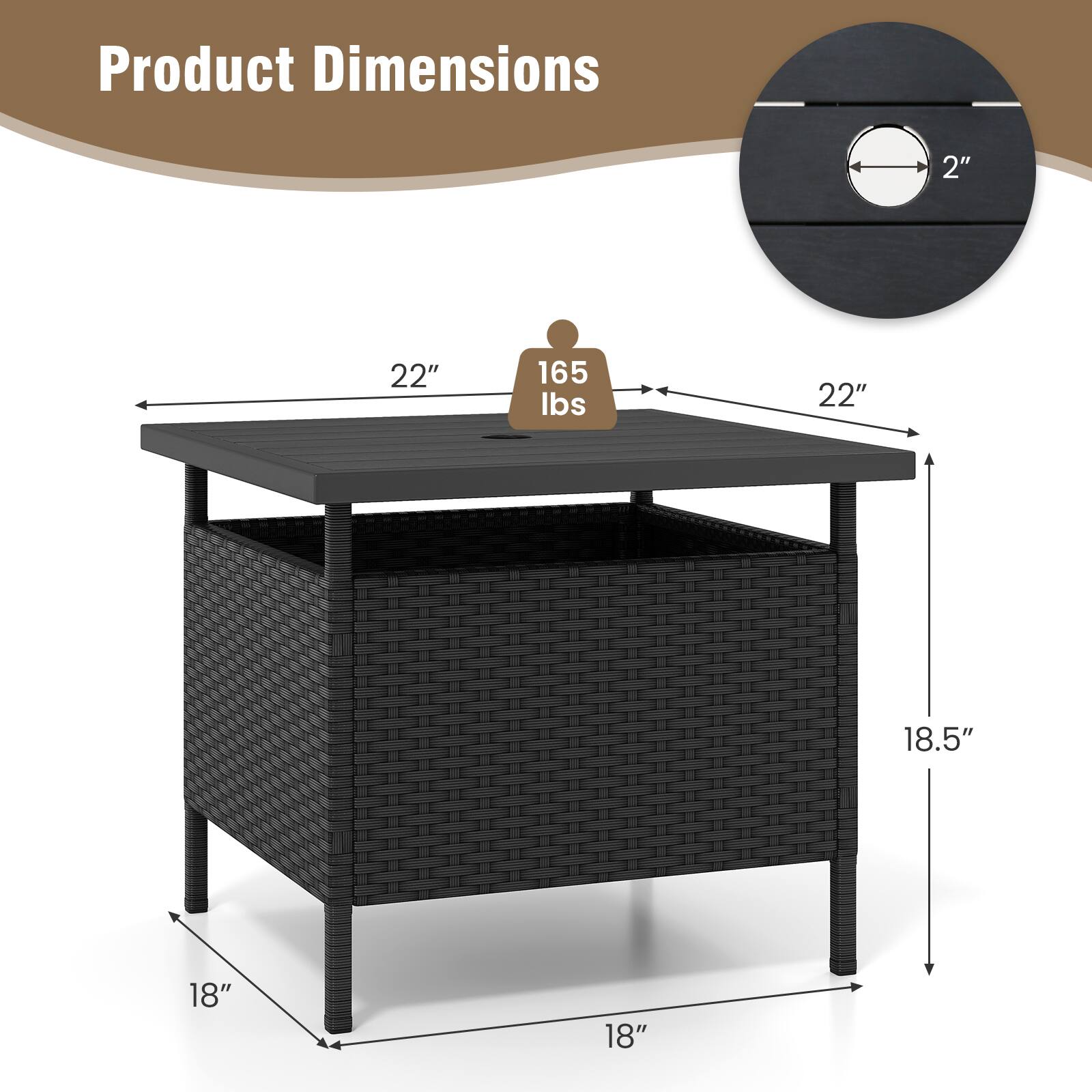 Product Dimensions: 2" x 22" x 18.5" x 18" x 18" (22" width, 18.5" height, 18" depth), 165 lbs capacity.