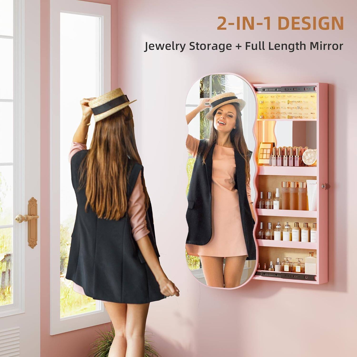 2-IN-1 DESIGN  
Jewelry Storage + Full Length Mirror