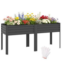 Outsunny - Galvanized Raised Garden Bed with Legs, Extra Large Metal Raised Planter Box with Reinforced Bars and Non-Woven Fabric