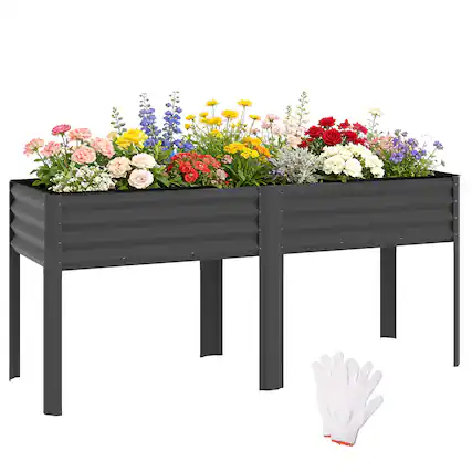 Front. Outsunny - Galvanized Raised Garden Bed with Legs, Extra Large Metal Raised Planter Box with Reinforced Bars and Non-Woven Fabric.