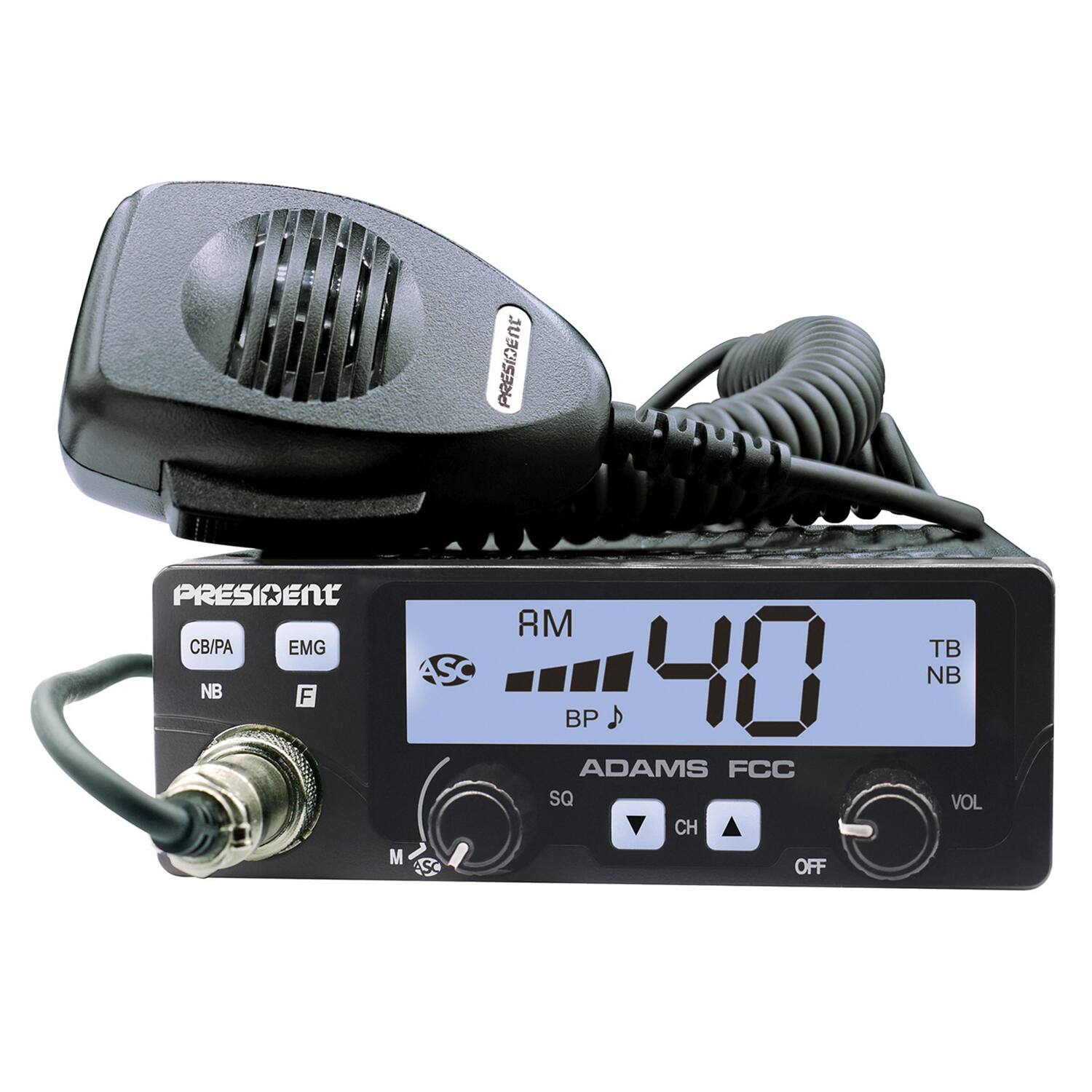 PRESIDENT  
8M CB/PA EMG T ASC 0.40 NB NB F BP ADAMS FCC SQ VOL CH M OFF