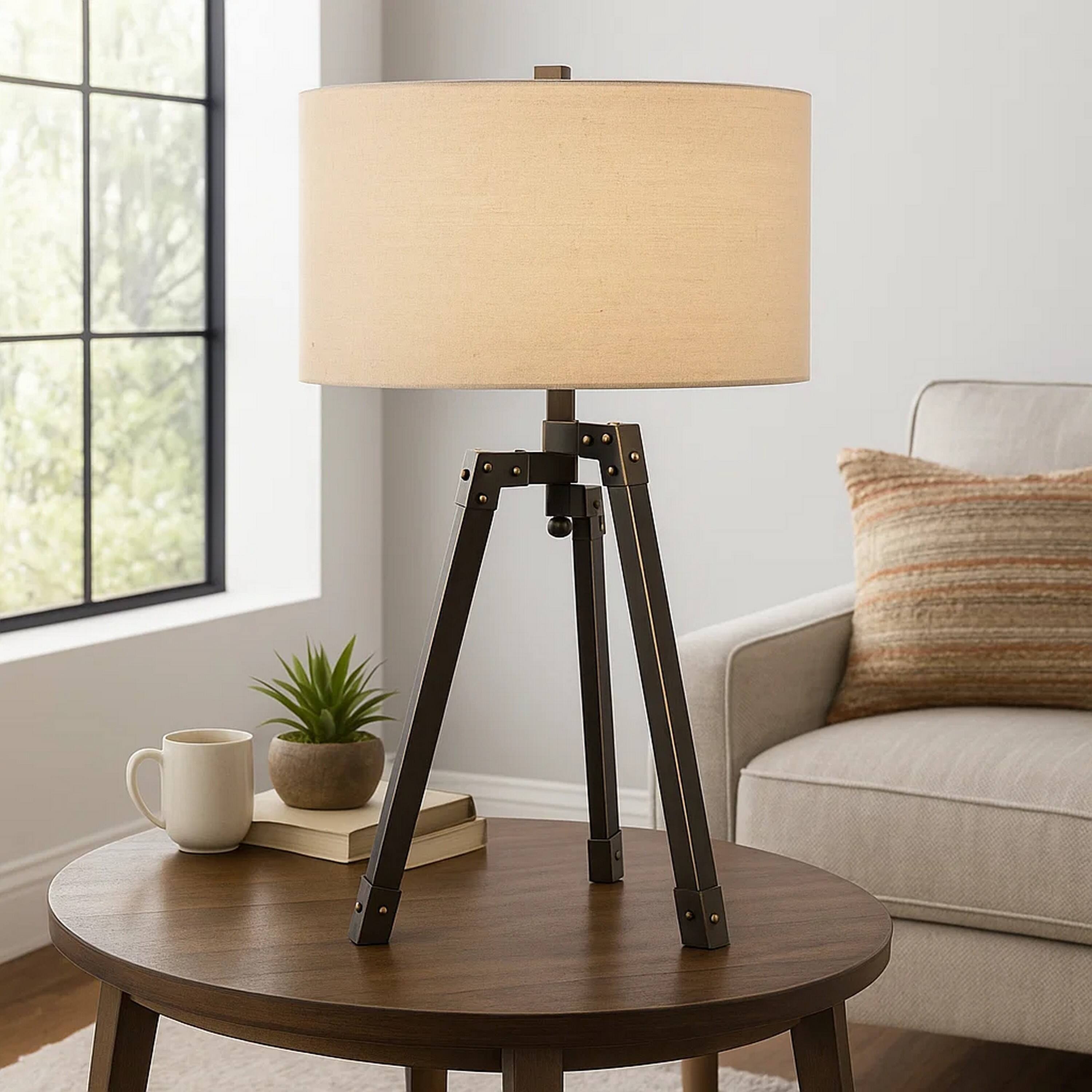 Manhattan Lane Metal Tripod Base Table Lamp with Fabric Drum Shade ...