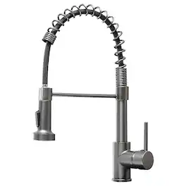 Ropilly - Commercial Kitchen Faucet with Pull Down Sprayer, Single Handle Kitchen Sink Faucet - Gun Ash