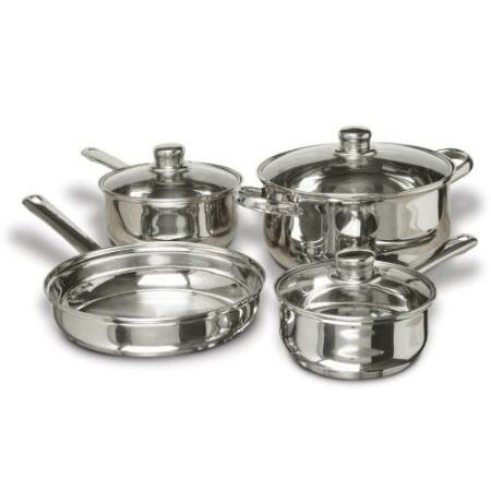 Front. SlickBlue - Stainless Steel 7-Piece Cookware Set with Tempered Glass Lids for Easy Cooking - Silver.