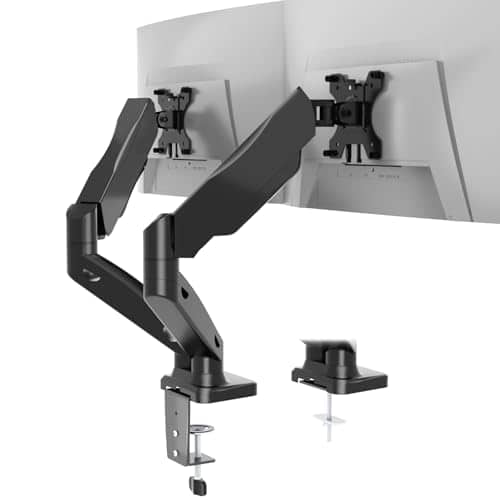 Hirose Alice - Single Monitor Arm Gas Spring Mount For Max 35 Inches - 26.4 Lbs Screen Ultrawide Computer Monitors Stand Wit - Black-Dual Arms