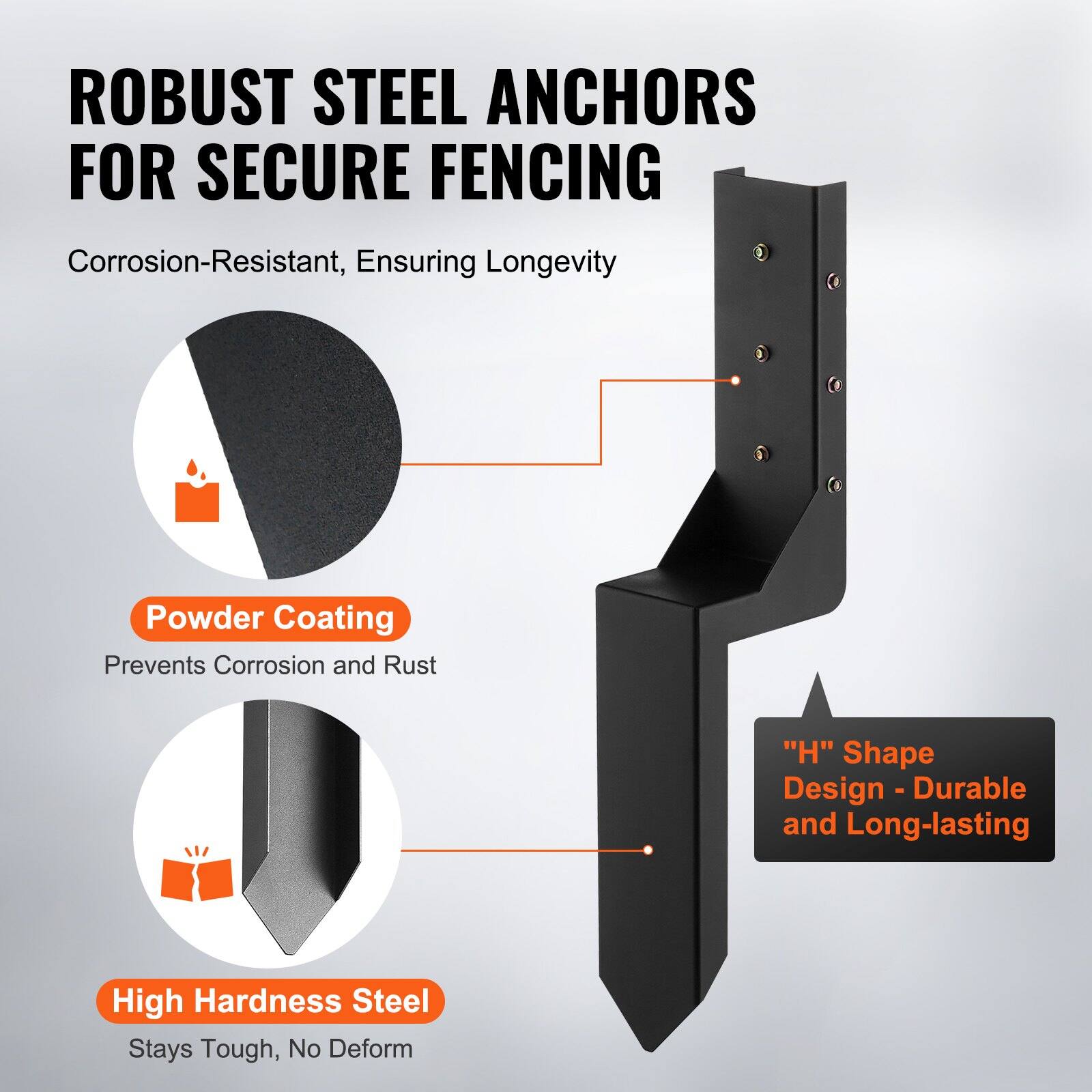 ROBUST STEEL ANCHORS FOR SECURE FENCING

Corrosion-Resistant, Ensuring Longevity

Powder Coating
Prevents Corrosion and Rust

"H" Shape Design - Durable and Long-lasting

High Hardness Steel
Stays Tough, No Deform