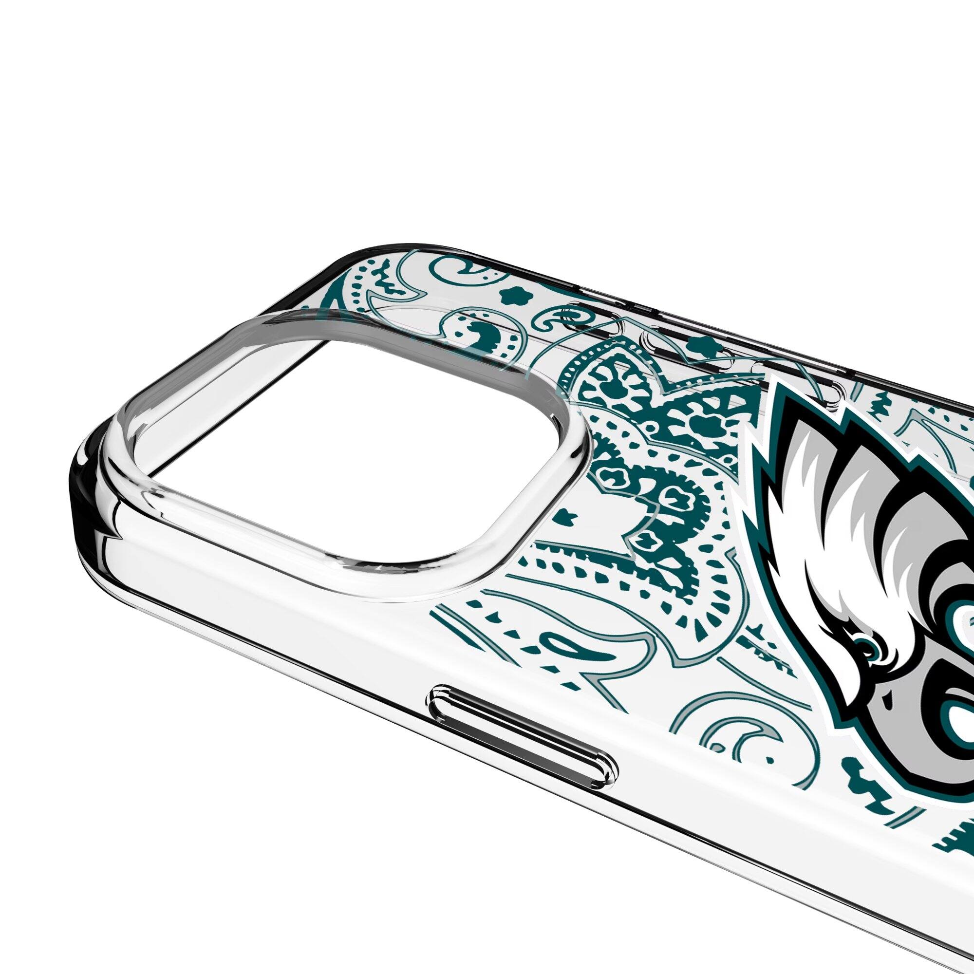 Alt View 2. Keyscaper - Philadelphia Eagles iPhone Clear Paisley Design Case - 15 Pro Max - Multicolor.