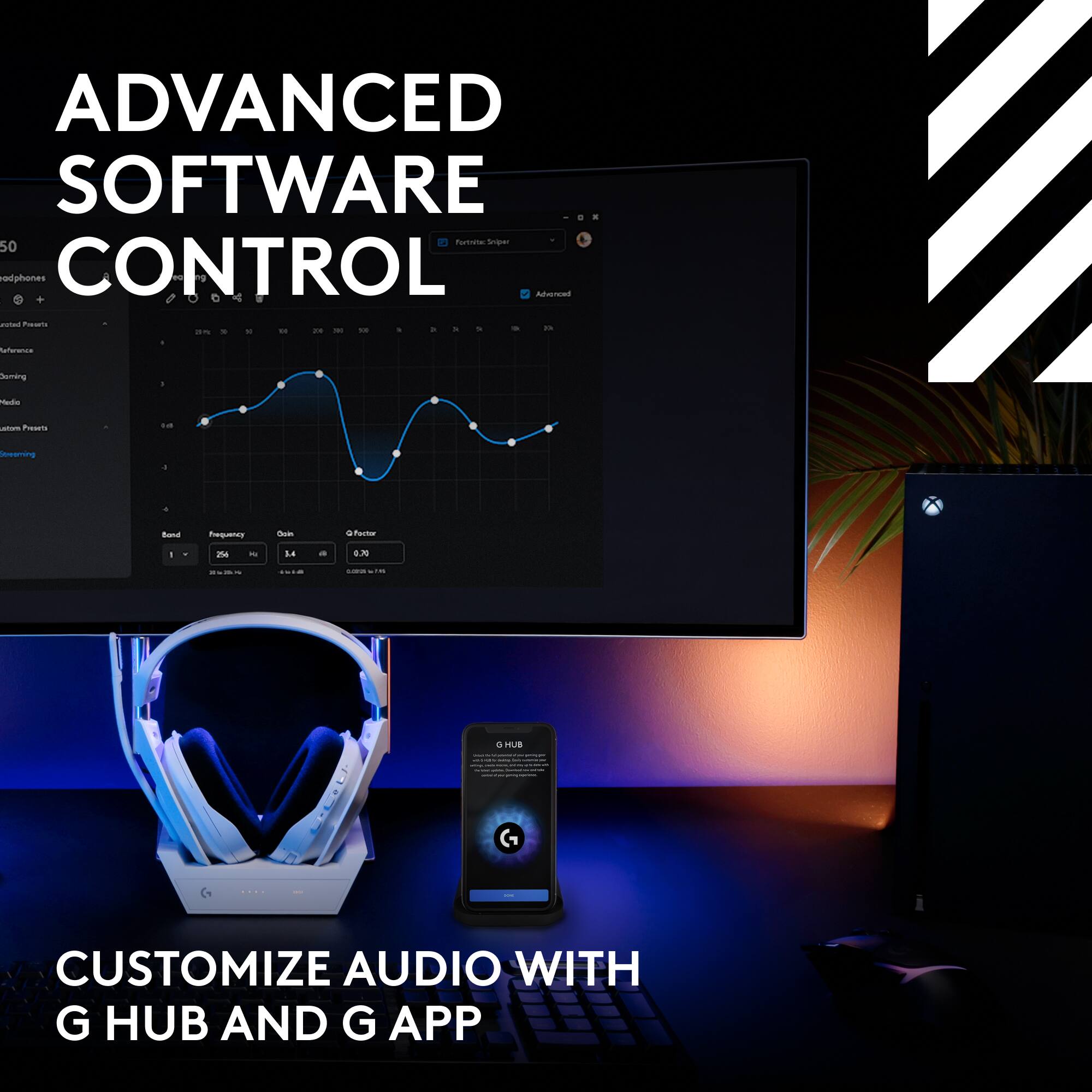 Advanced Software Control: Customize Audio with G Hub and G App.