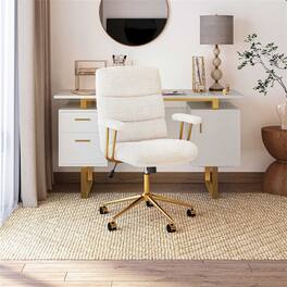 HTUTWOO - Textured Boucle Fabric Office Chair - Modern Height Adjustable Desk Chair with Padded Arms - White