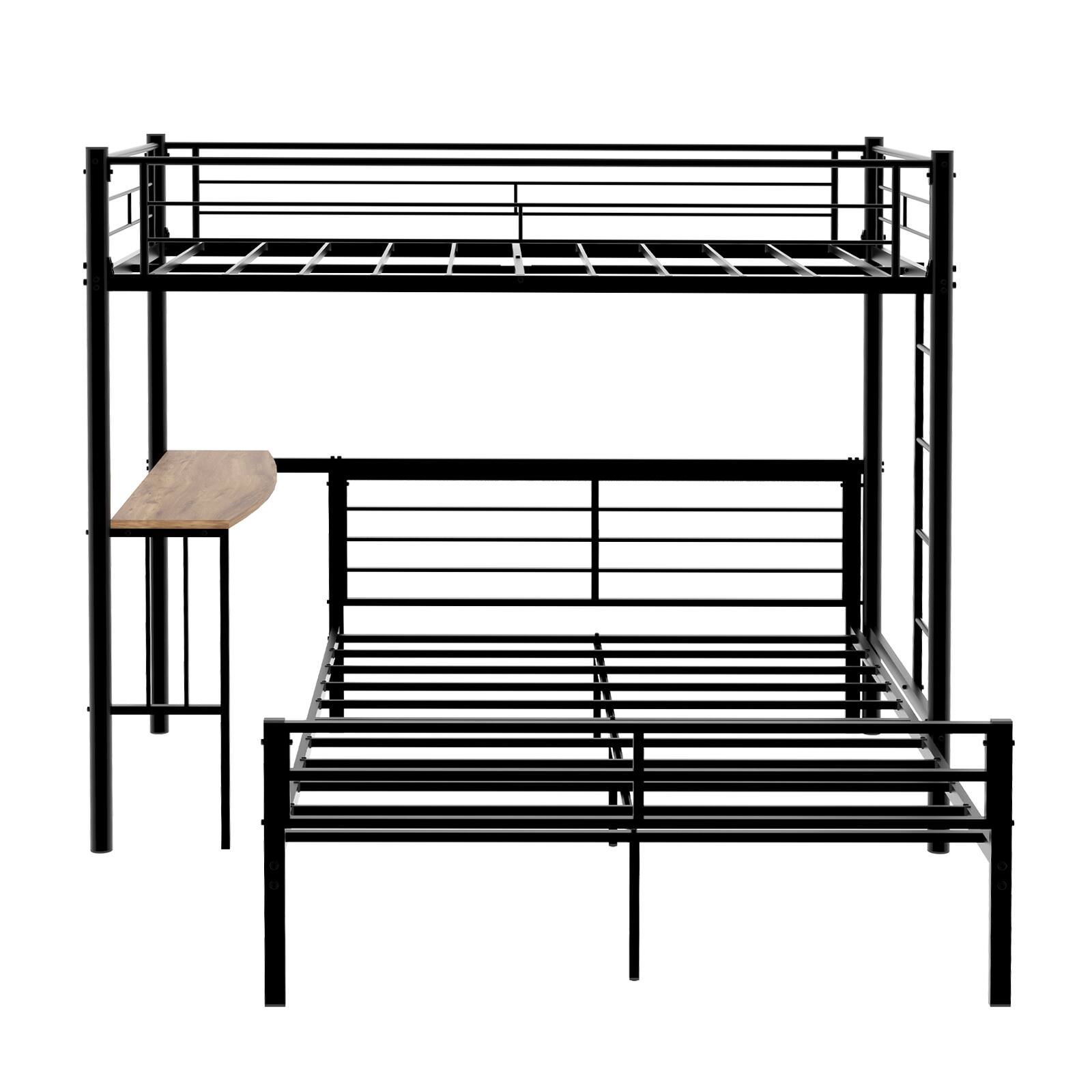 Alt View 9. Loheer - Loheer Metal Loft Bed with Desk Underneath Noise Free Adult Bunk Bed Frame Heavy Duty Ladder - Black.