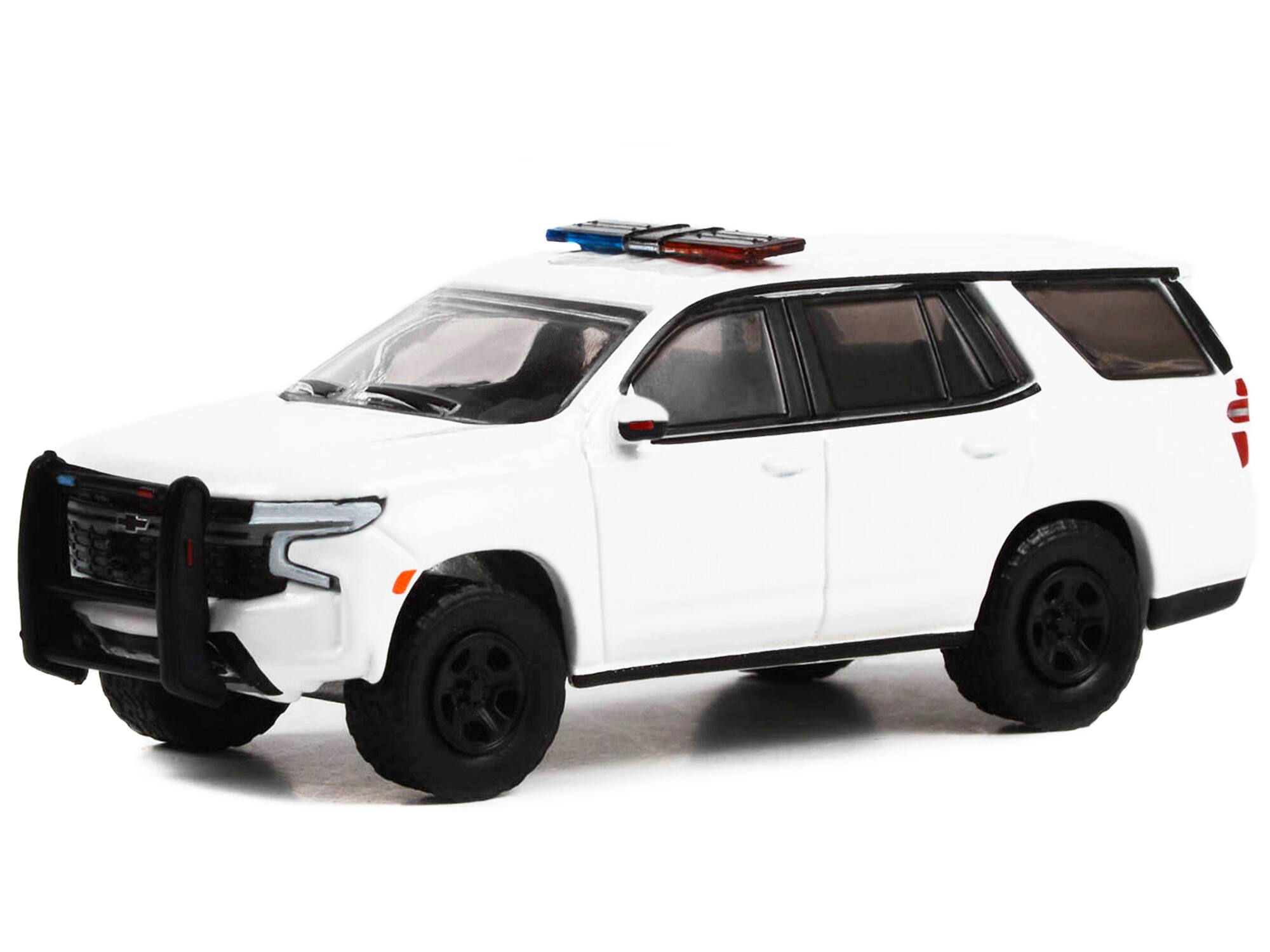 Angle. Greenlight - 2022 Chevrolet Tahoe Police Pursuit Vehicle White Hot Pursuit Hobby Exclusive 1/64 Diecast Greenlight - White.